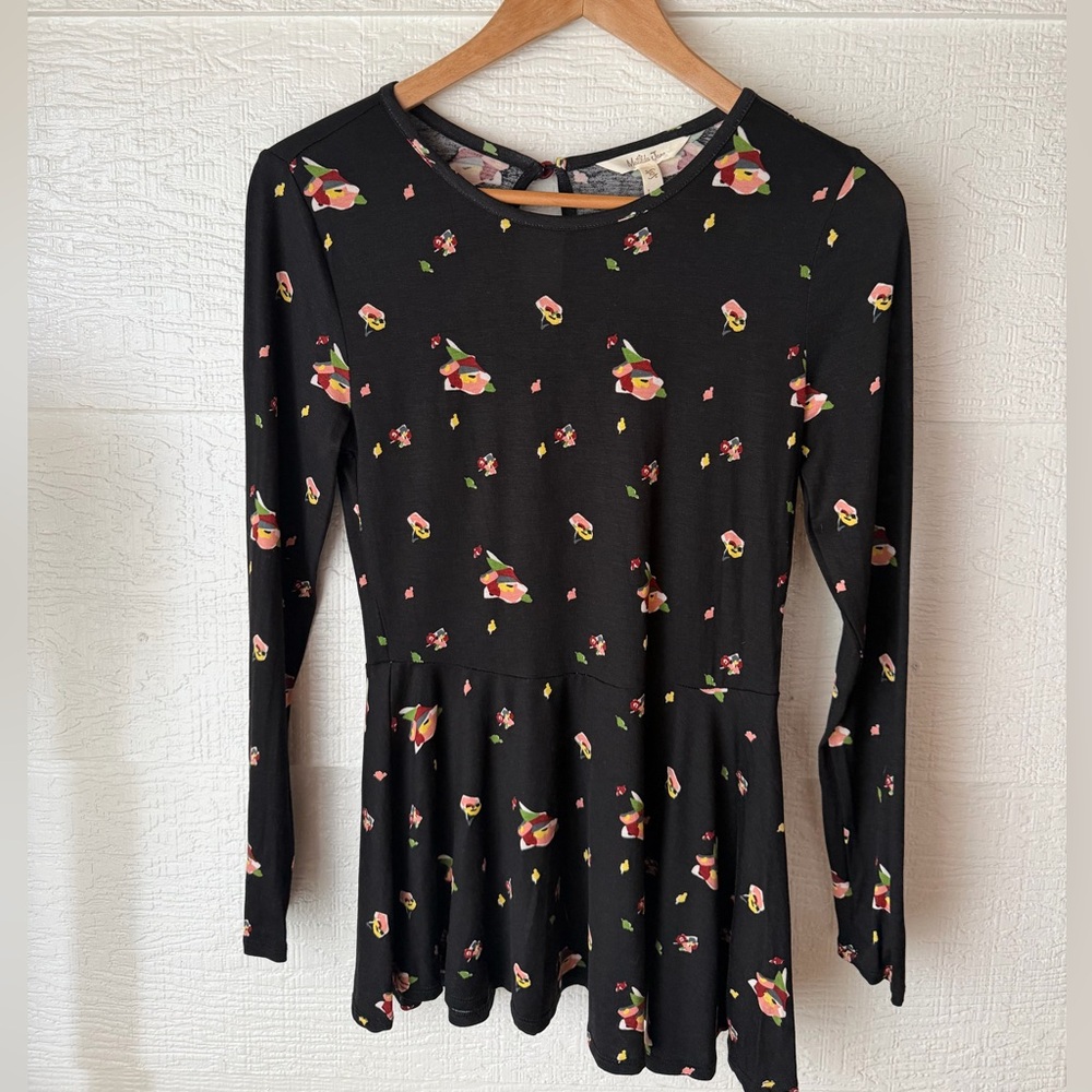Matilda Jane XS Black Floral Peplum Top Long Sleeve